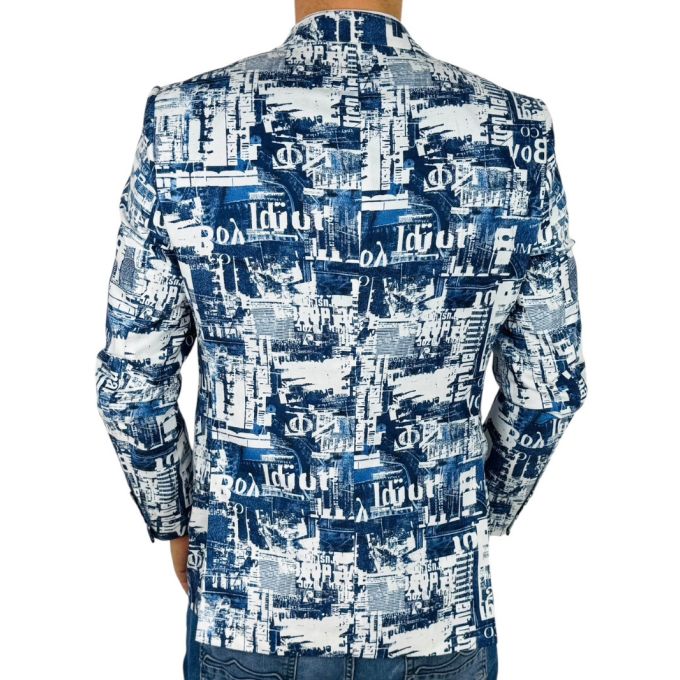 GIOVANNI PERA Marynarka męska D635 biała, niebieska, efekt jeansu | Sklep GriShop.eu | Marynarki