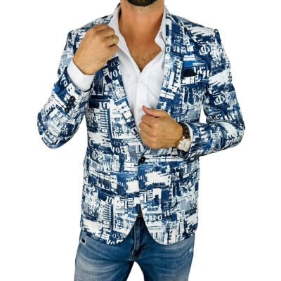 GIOVANNI PERA Marynarka męska D635 biała, niebieska, efekt jeansu | Sklep GriShop.eu | Marynarki