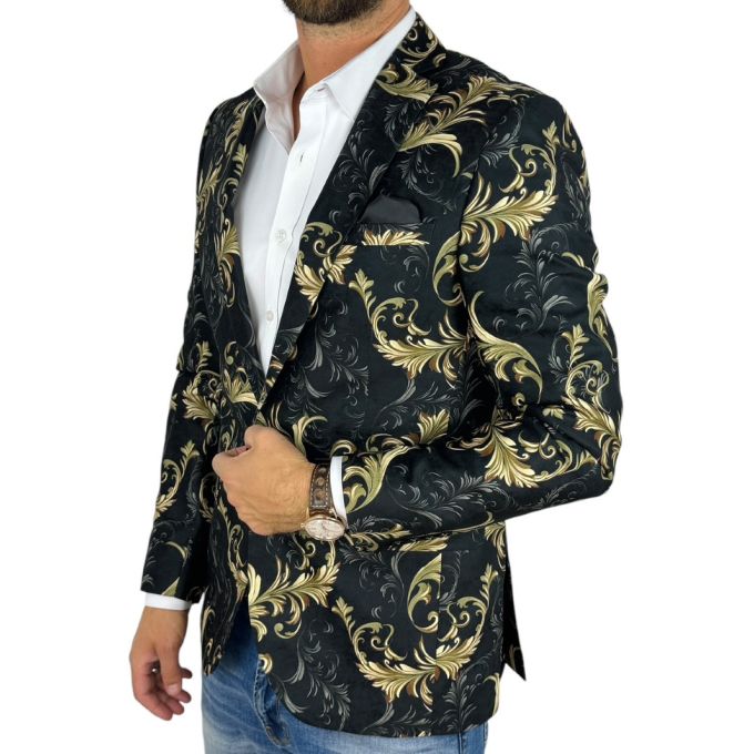 GIOVANNI PERA Marynarka męska D634 czarna, złota, GLAM, elegancka | Sklep GriShop.eu | Marynarki