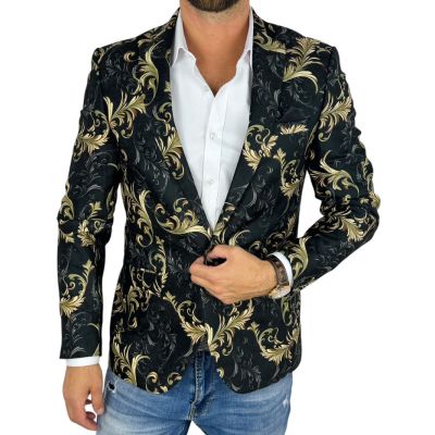 GIOVANNI PERA Marynarka męska D634 czarna, złota, GLAM, elegancka | Sklep GriShop.eu | Marynarki