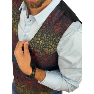 GIOVANNI PERA bezrękawnik, kamizelka męska D633 Kolorowa, muzyczna, instrumenty | Sklep GriShop.eu | Kamizelki