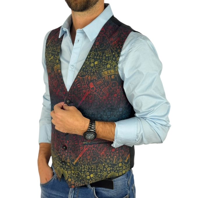 GIOVANNI PERA bezrękawnik, kamizelka męska D633 Kolorowa, muzyczna, instrumenty | Sklep GriShop.eu | Kamizelki