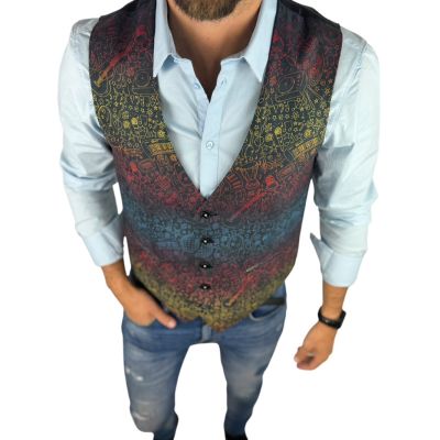 GIOVANNI PERA bezrękawnik, kamizelka męska D633 Kolorowa, muzyczna, instrumenty | Sklep GriShop.eu | Kamizelki