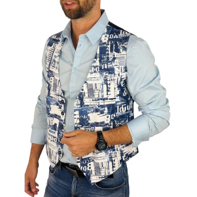GIOVANNI PERA bezrękawnik, kamizelka męska D635 biała, niebieska, efekt jeansu | Sklep GriShop.eu | Kamizelki