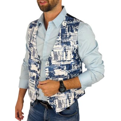 GIOVANNI PERA bezrękawnik, kamizelka męska D635 biała, niebieska, efekt jeansu | Sklep GriShop.eu | Kamizelki