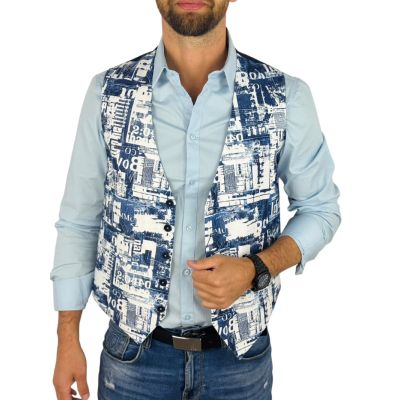 GIOVANNI PERA bezrękawnik, kamizelka męska D635 biała, niebieska, efekt jeansu | Sklep GriShop.eu | Kamizelki