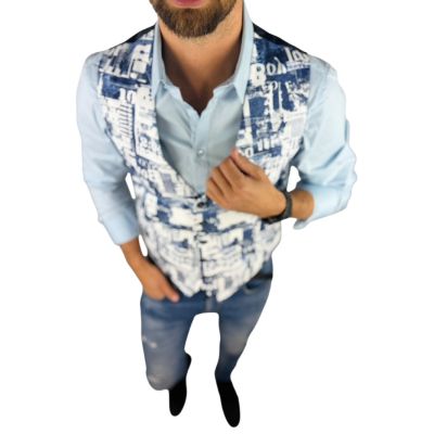 GIOVANNI PERA bezrękawnik, kamizelka męska D635 biała, niebieska, efekt jeansu | Sklep GriShop.eu | Kamizelki