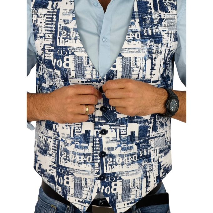 GIOVANNI PERA bezrękawnik, kamizelka męska D635 biała, niebieska, efekt jeansu | Sklep GriShop.eu | Kamizelki