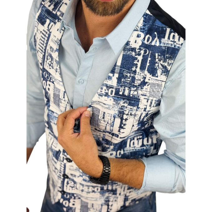GIOVANNI PERA bezrękawnik, kamizelka męska D635 biała, niebieska, efekt jeansu | Sklep GriShop.eu | Kamizelki