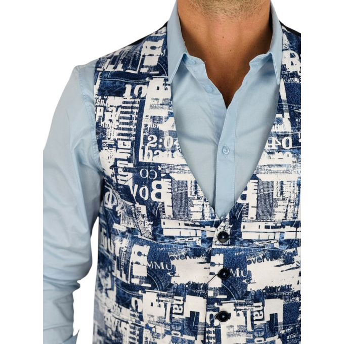 GIOVANNI PERA bezrękawnik, kamizelka męska D635 biała, niebieska, efekt jeansu | Sklep GriShop.eu | Kamizelki