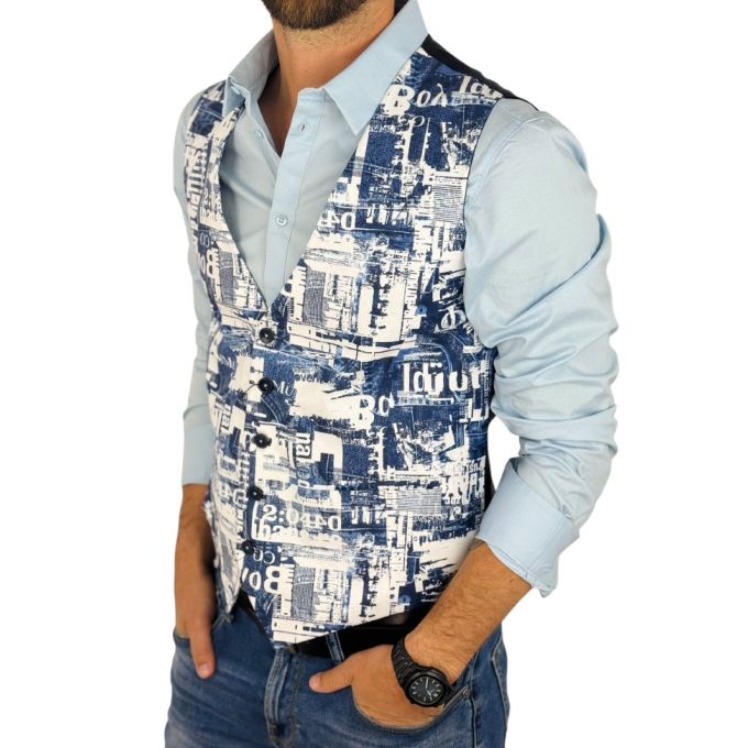 GIOVANNI PERA bezrękawnik, kamizelka męska D635 biała, niebieska, efekt jeansu | Sklep GriShop.eu | Kamizelki