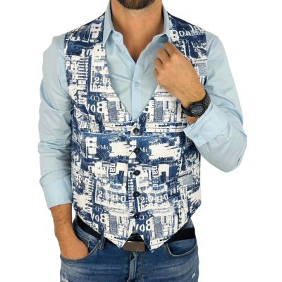 GIOVANNI PERA bezrękawnik, kamizelka męska D635 biała, niebieska, efekt jeansu | Sklep GriShop.eu | Kamizelki