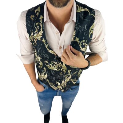 GIOVANNI PERA bezrękawnik, kamizelka męska D634 czarna, złota, elegancka, GLAM | Sklep GriShop.eu | Kamizelki