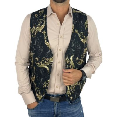 GIOVANNI PERA bezrękawnik, kamizelka męska D634 czarna, złota, elegancka, GLAM | Sklep GriShop.eu | Kamizelki