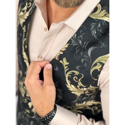 GIOVANNI PERA bezrękawnik, kamizelka męska D634 czarna, złota, elegancka, GLAM | Sklep GriShop.eu | Kamizelki