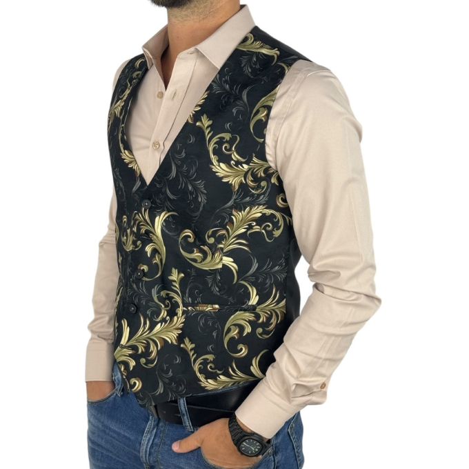 GIOVANNI PERA bezrękawnik, kamizelka męska D634 czarna, złota, elegancka, GLAM | Sklep GriShop.eu | Kamizelki