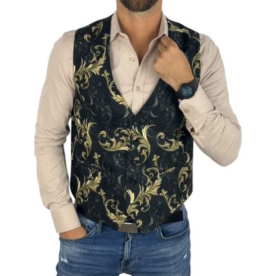 GIOVANNI PERA bezrękawnik, kamizelka męska D634 czarna, złota, elegancka, GLAM | Sklep GriShop.eu | Kamizelki