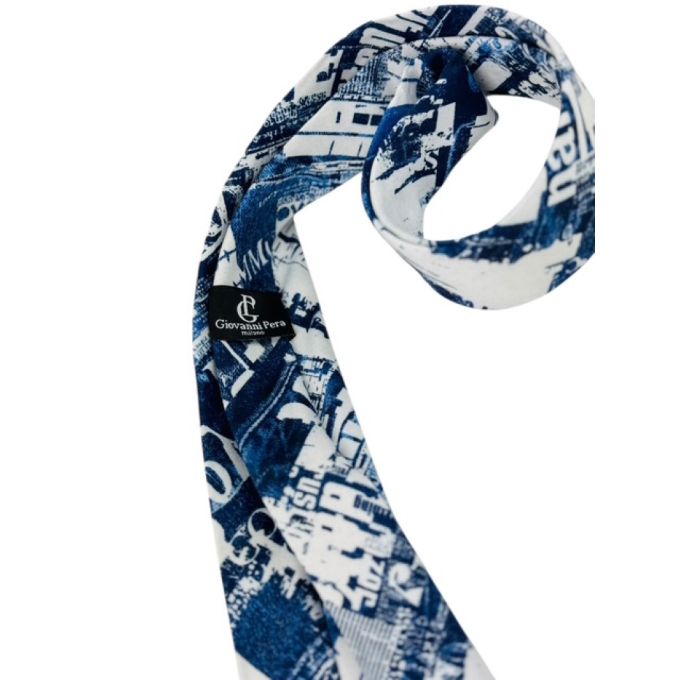 GIOVANNI PERA elegancki krawat D635 biały, niebieski, efekt jeansu | Sklep GriShop.eu | Krawaty