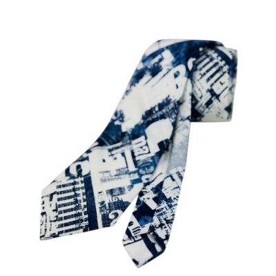 GIOVANNI PERA elegancki krawat D635 biały, niebieski, efekt jeansu | Sklep GriShop.eu | Krawaty