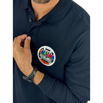 GIOVANNI PERA longsleeve polo męski T-shirt z długim rękawem LGP3 czarny, tv - naszywka | Sklep GriShop.eu | Koszulki