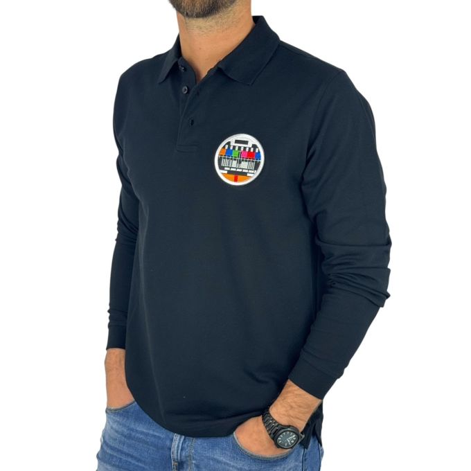 GIOVANNI PERA longsleeve polo męski T-shirt z długim rękawem LGP3 czarny, tv - naszywka | Sklep GriShop.eu | Koszulki