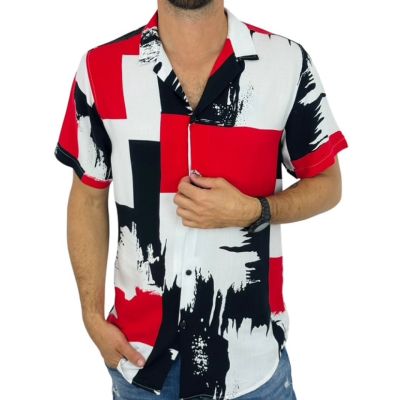 GIOVANNI PERA Koszula męska, krótki rękaw GPK12 kolorowa, czerwona, czarna | Sklep GriShop.eu | Koszule