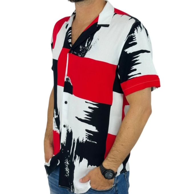 GIOVANNI PERA Koszula męska, krótki rękaw GPK12 kolorowa, czerwona, czarna | Sklep GriShop.eu | Koszule