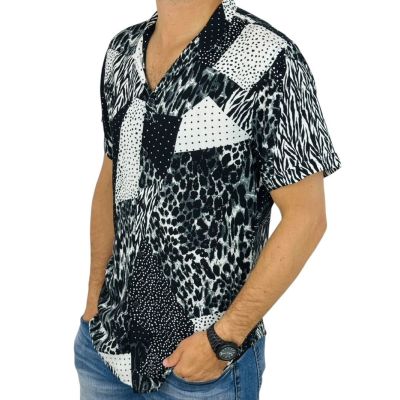 GIOVANNI PERA Koszula męska, krótki rękaw GPK22 czarna, biała, pantera, kropki, zebra | Sklep GriShop.eu | Koszule