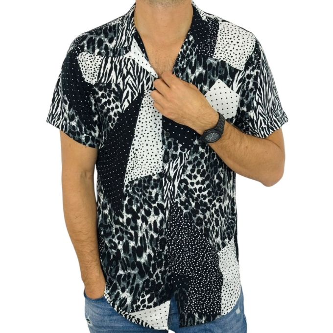 GIOVANNI PERA Koszula męska, krótki rękaw GPK22 czarna, biała, pantera, kropki, zebra | Sklep GriShop.eu | Koszule