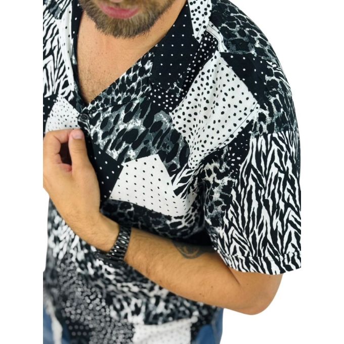GIOVANNI PERA Koszula męska, krótki rękaw GPK22 czarna, biała, pantera, kropki, zebra | Sklep GriShop.eu | Koszule