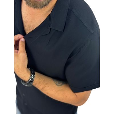 GIOVANNI PERA Koszula męska, krótki rękaw GPK27 gładka, czarna | Sklep GriShop.eu | Koszule