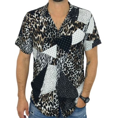 GIOVANNI PERA Koszula męska, krótki rękaw GPK30 brązowa, czarna, pantera, kropki, zebra | Sklep GriShop.eu | Koszule