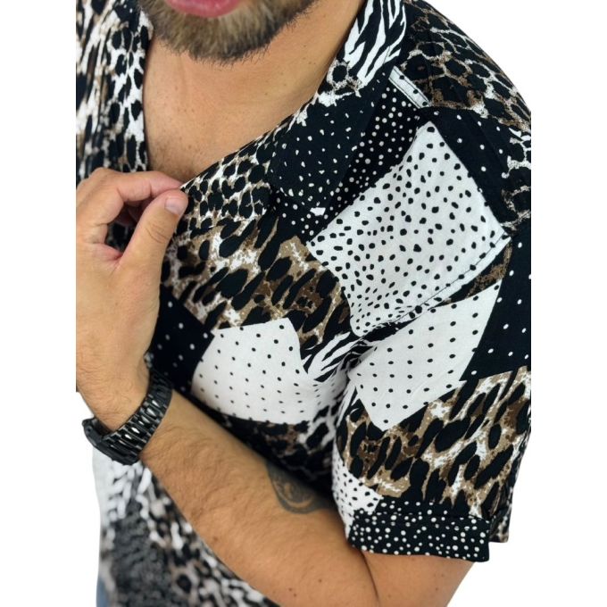 GIOVANNI PERA Koszula męska, krótki rękaw GPK30 brązowa, czarna, pantera, kropki, zebra | Sklep GriShop.eu | Koszule