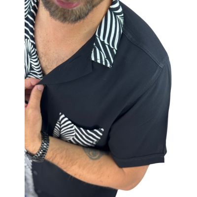 GIOVANNI PERA Koszula męska, krótki rękaw GPK37 czarna, biała, paski | Sklep GriShop.eu | Koszule