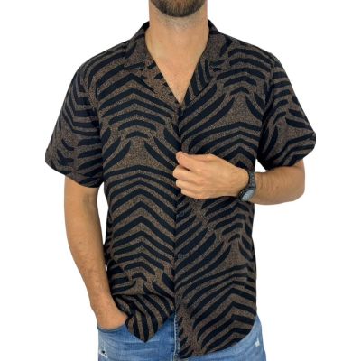 GIOVANNI PERA Koszula męska, krótki rękaw GPK39 kolorowa, czarna, brązowa, zebra, paski | Sklep GriShop.eu | Koszule