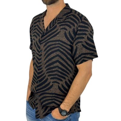 GIOVANNI PERA Koszula męska, krótki rękaw GPK39 kolorowa, czarna, brązowa, zebra, paski | Sklep GriShop.eu | Koszule