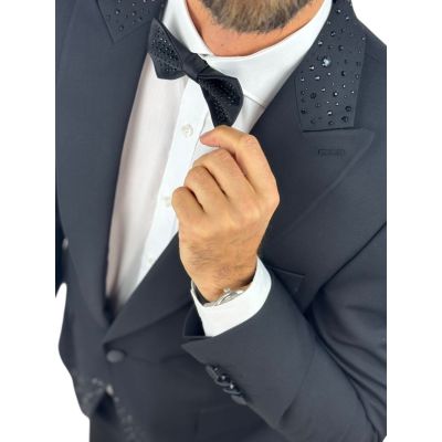 GIOVANNI PERA Garnitur GR3 czarny, ekskluzywny, sceniczny, ozdobne czarne kamienie, dla Pana Mlodego i nie tylko | Sklep GriShop