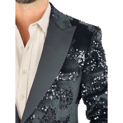 GIOVANNI PERA Marynarka GR1 czarna, ekskluzywna, sceniczna, ozdobne czarne cekiny, dla Pana Mlodego i nie tylko | Sklep GriShop.