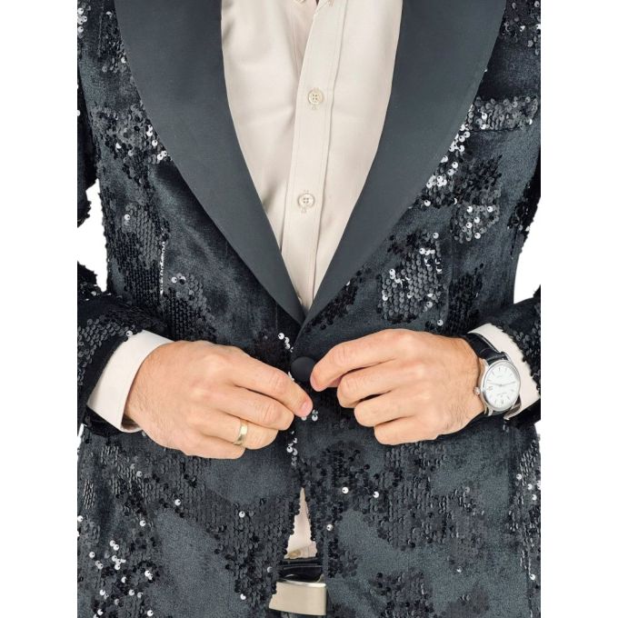 GIOVANNI PERA Marynarka GR1 czarna, ekskluzywna, sceniczna, ozdobne czarne cekiny, dla Pana Mlodego i nie tylko | Sklep GriShop.