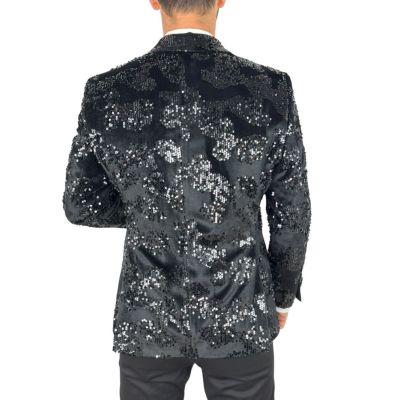 GIOVANNI PERA Marynarka GR1 czarna, ekskluzywna, sceniczna, ozdobne czarne cekiny, dla Pana Mlodego i nie tylko | Sklep GriShop.