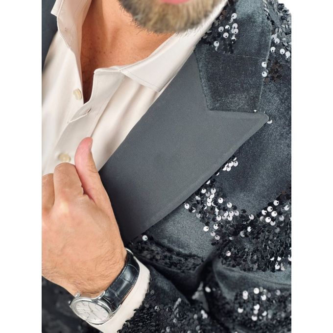 GIOVANNI PERA Marynarka GR1 czarna, ekskluzywna, sceniczna, ozdobne czarne cekiny, dla Pana Mlodego i nie tylko | Sklep GriShop.