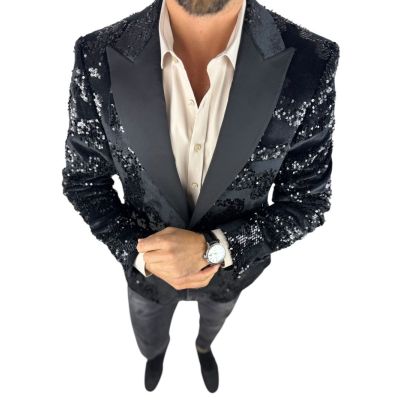 GIOVANNI PERA Marynarka GR1 czarna, ekskluzywna, sceniczna, ozdobne czarne cekiny, dla Pana Mlodego i nie tylko | Sklep GriShop.