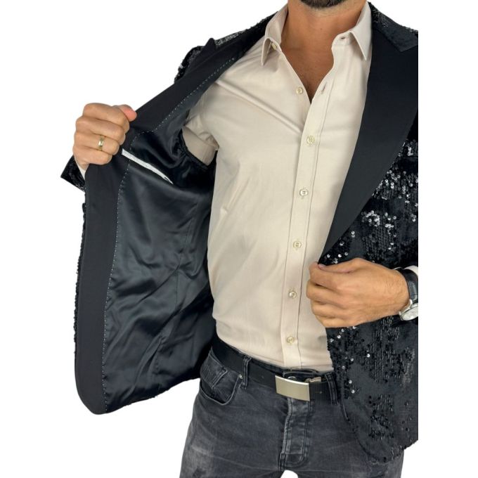 GIOVANNI PERA Marynarka GR1 czarna, ekskluzywna, sceniczna, ozdobne czarne cekiny, dla Pana Mlodego i nie tylko | Sklep GriShop.