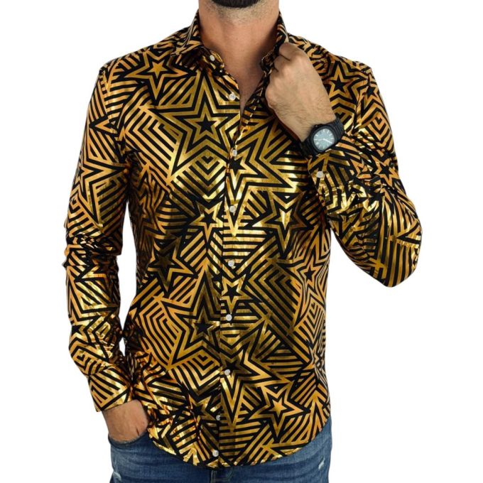 OPPOSUITS Koszula męska złoto-czarna, połysk, blask, imprezowa, gwiazdy | Sklep GriShop.eu | Koszule