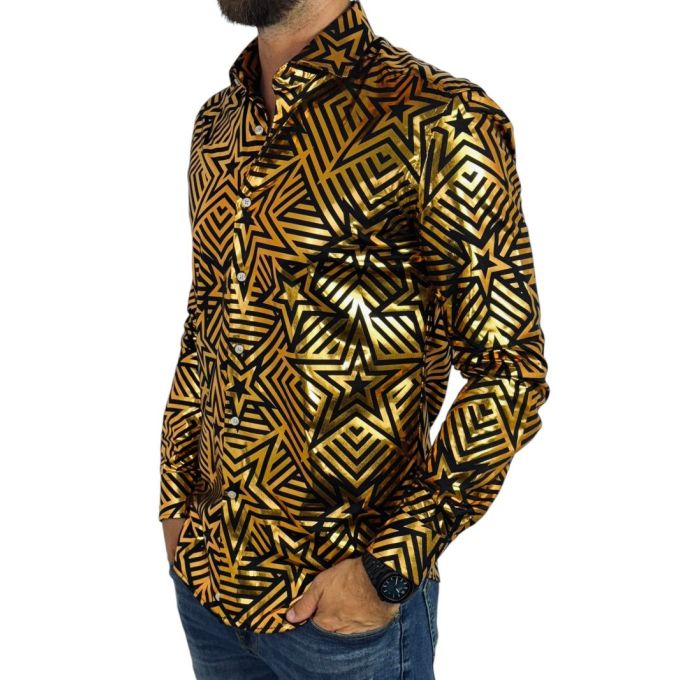 OPPOSUITS Koszula męska złoto-czarna, połysk, blask, imprezowa, gwiazdy | Sklep GriShop.eu | Koszule