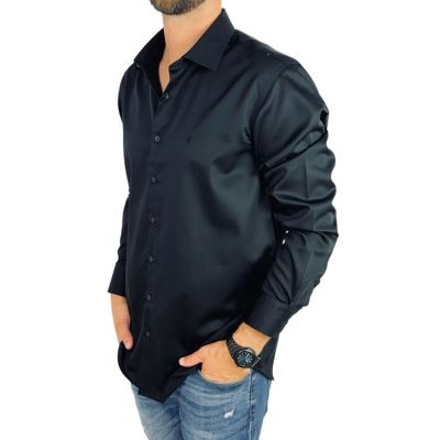 DANIEL BESSI Koszula męska fb008 czarna, gładka, IRON | Sklep GriShop.eu | Koszule