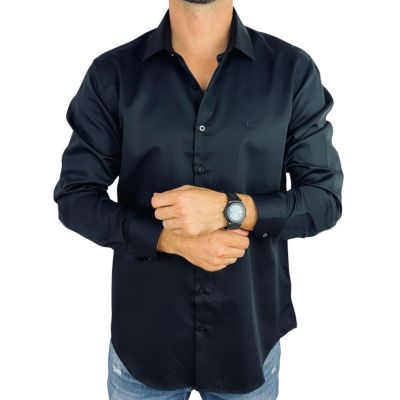 DANIEL BESSI Koszula męska fb008 czarna, gładka, IRON | Sklep GriShop.eu | Koszule