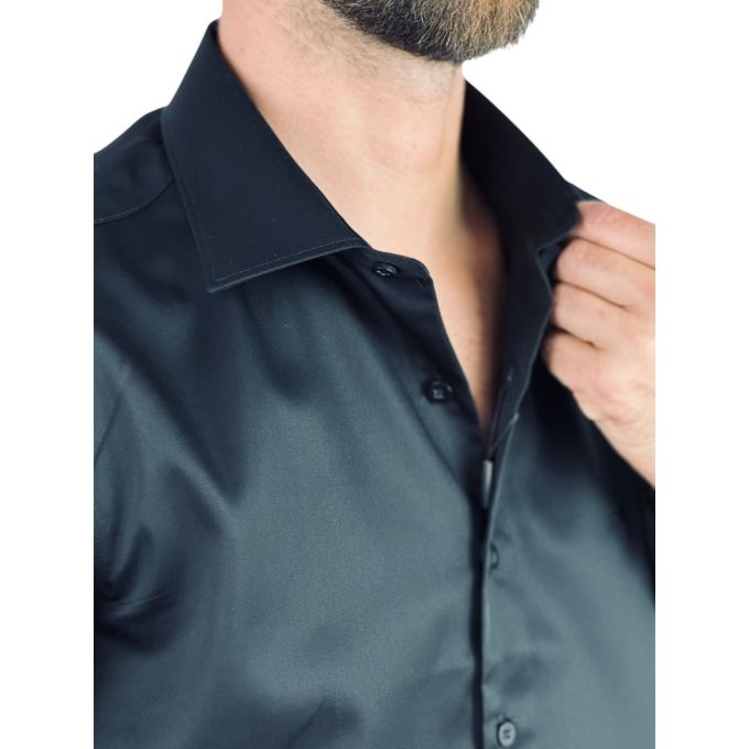 DANIEL BESSI Koszula męska fb008 czarna, gładka, IRON | Sklep GriShop.eu | Koszule