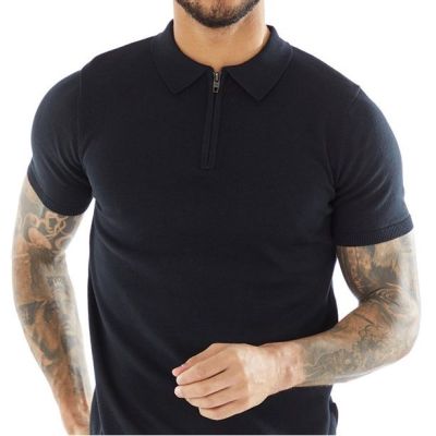 FRENCH T-shirt męski polo SF4 granatowy, gładki - sweterkowy, dzianinowy | Sklep GriShop.eu | T-shirts