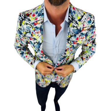 MARCO MILANO Marynarka męska C32 kolorowa, kleksy, casual, wesoła